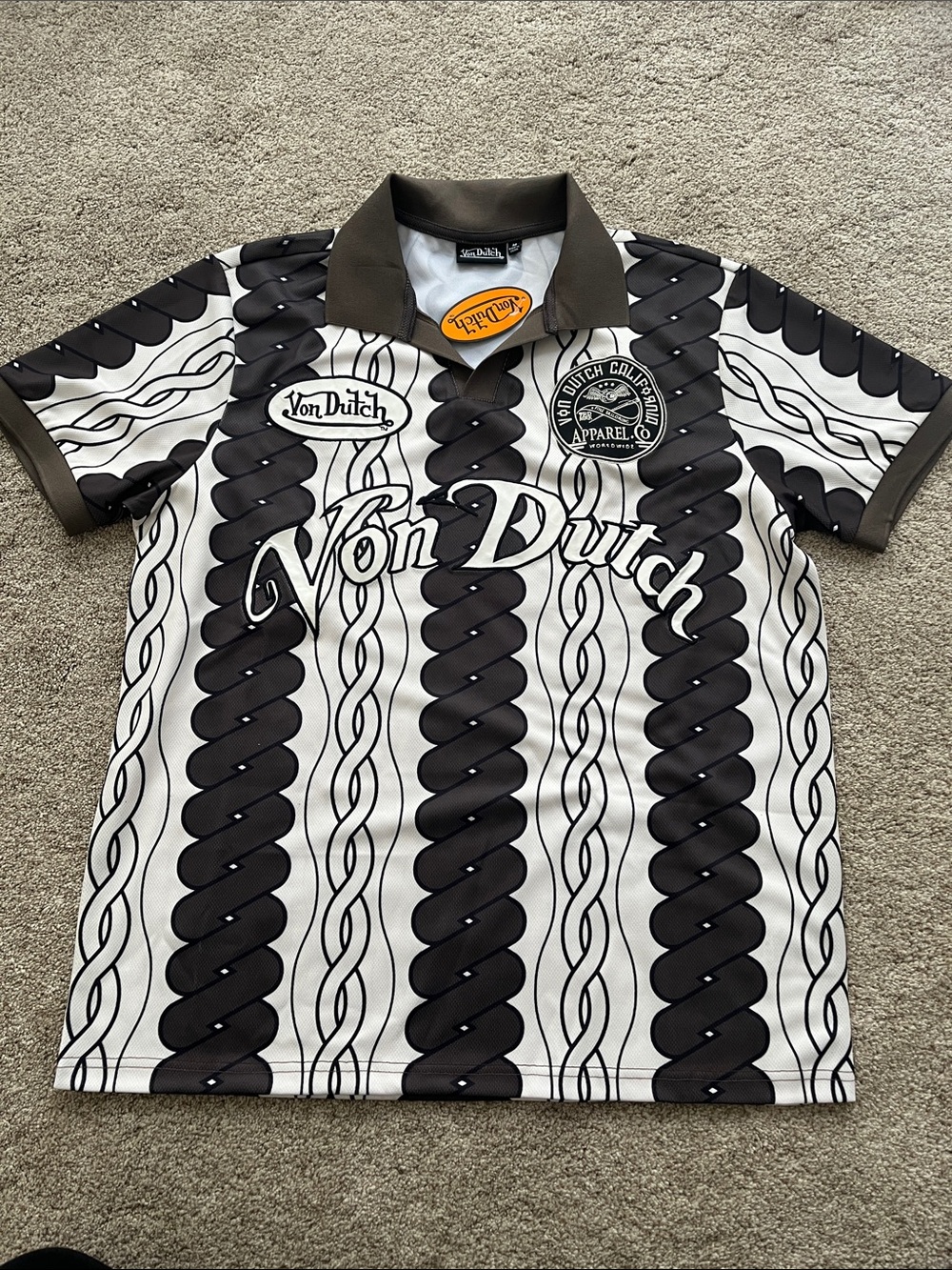 Von Dutch Black & White Rope-Stripe  Jersey Polo
